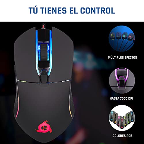 KLIM™ Aim - Ratón Gaming con Cable + Diseñado para Todos los Tamaños de Manos + Ratón Gamer RGB Personalizable, Programable, 500 a 7000 dpi + Agarre Ambidiestro + Compatible con PC y PS4 (Negro)