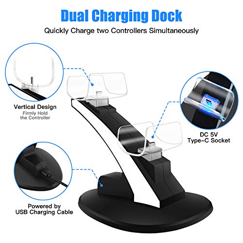 KONKY PS5 Cargador, Cargador Mandos PS5 Dualshock PS5 Estación de Carga USB Base de Carga para Sony Playstation 5Mando Inalámbrico Gamepad con Indicador del LED