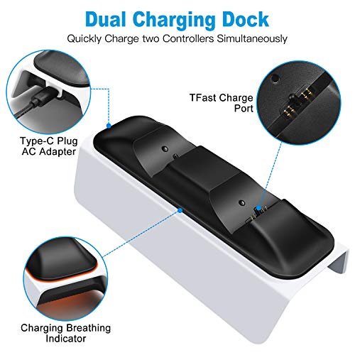 KONKY PS5 Cargador, Charger Mandos PS5 Dualshock PS5 Estación de Carga USB Base de Carga para Sony Playstation 5 Mando Inalámbrico Gamepad con Cable USB Tipo C