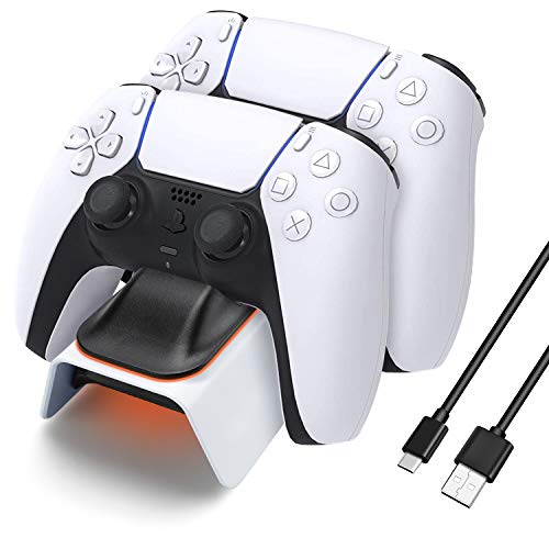 KONKY PS5 Cargador, Charger Mandos PS5 Dualshock PS5 Estación de Carga USB Base de Carga para Sony Playstation 5 Mando Inalámbrico Gamepad con Cable USB Tipo C