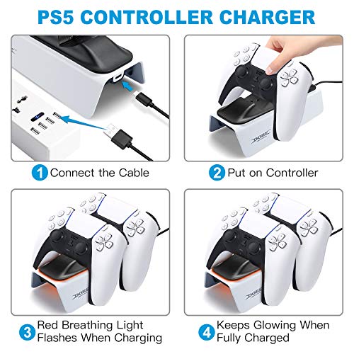 KONKY PS5 Cargador, Charger Mandos PS5 Dualshock PS5 Estación de Carga USB Base de Carga para Sony Playstation 5 Mando Inalámbrico Gamepad con Cable USB Tipo C