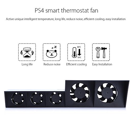 KONKY Ventilador PS4, Cooler PS4 Turbo Ventilador Externo USB con Sensor de Temperatura Automático para Consola de juegos Sony PlayStation 4 [No para PS4 Slim / PS4 Pro]