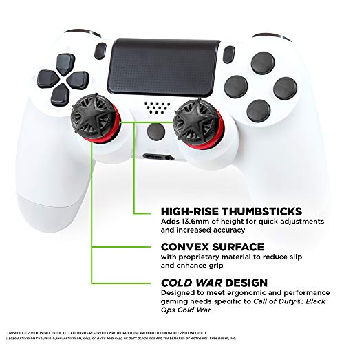 KontrolFreek Call of Duty: Black Ops Cold War para PlayStation 4 (PS4) y PlayStation 5 (PS5) | Performance Thumbsticks | 2 Alturas elevadas, convexo | Negro/Rojo.