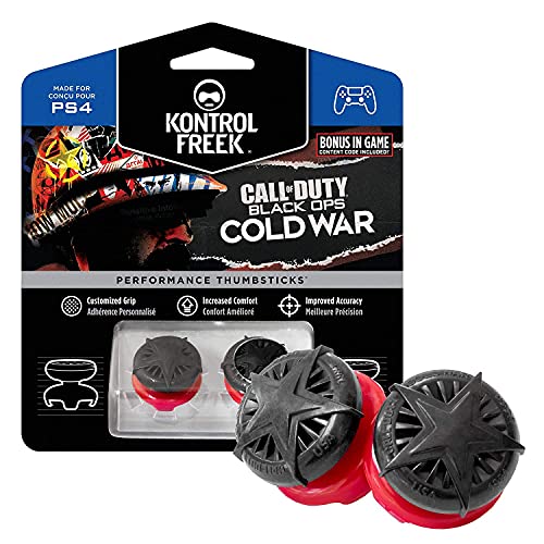 KontrolFreek Call of Duty: Black Ops Cold War para PlayStation 4 (PS4) y PlayStation 5 (PS5) | Performance Thumbsticks | 2 Alturas elevadas, convexo | Negro/Rojo.