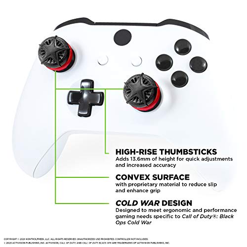 KontrolFreek Call of Duty: Black Ops Cold War para Xbox One y Xbox Series X/S | Performance Thumbsticks | 2 Alturas elevadas, convexo | Negro/Rojo.
