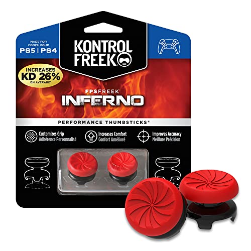 KontrolFreek FPS Freek Inferno para PlayStation 4 (PS4) y PlayStation 5 (PS5) | Performance Thumbsticks | 2 Alturas elevadas, cóncavo | Rojo