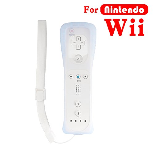 Kreema Mando a distancia de videojuegos blanco con funda de silicona + correa de muneca para consola de juegos Nintendo Wii