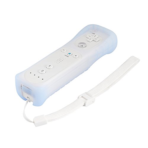 Kreema Mando a distancia de videojuegos blanco con funda de silicona + correa de muneca para consola de juegos Nintendo Wii