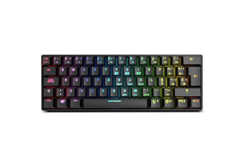 Krom KLUSTER - NXKROMKLSTRSP - Teclado Gaming mecánico RGB, Bluetooth 5.0 y USB, diseño en formato 60%, compatible Windows, Android, IOS y MAC, color negro