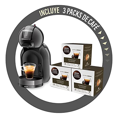 Krups Mini Me - Cafetera con cápsulas con 3 cajas de café, Thermoblock, Play&Select 35 variedades de bebidas, color negro
