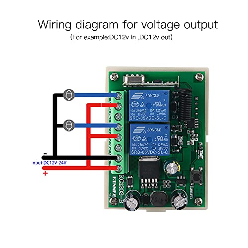 KTNNKG 2 Canales DC12V 433MHz Interruptor de Relé de Control Remoto con 2 Transmisores, 50m-100m Distancia de Trabajo, KG1202-B
