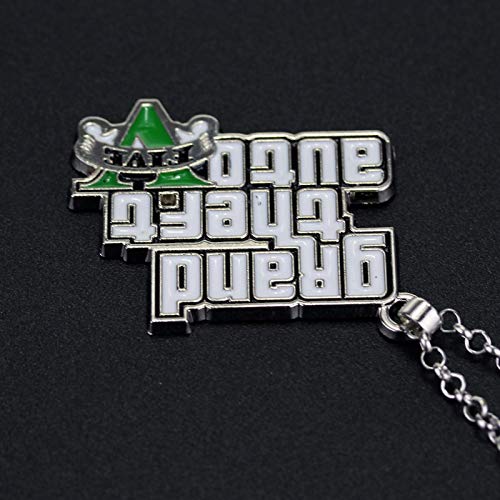 KTZM Collar de Juego clásico GTA Grand Theft Auto Five V Logo Collar con Colgante de Esmalte Blanco para Mujeres y Hombres, Regalos geniales de joyería