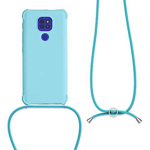 kwmobile Carcasa Colgante Compatible con Motorola Moto G9 Play/Moto E7 Plus - Funda con Cuerda de TPU Mate en Azul Claro