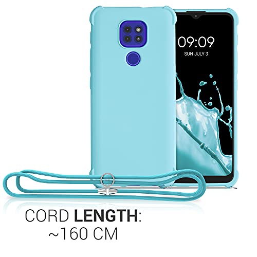 kwmobile Carcasa Colgante Compatible con Motorola Moto G9 Play/Moto E7 Plus - Funda con Cuerda de TPU Mate en Azul Claro