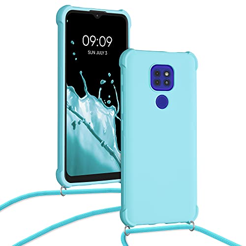 kwmobile Carcasa Colgante Compatible con Motorola Moto G9 Play/Moto E7 Plus - Funda con Cuerda de TPU Mate en Azul Claro