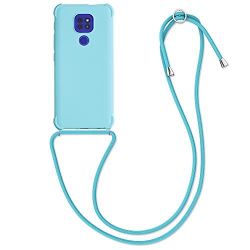 kwmobile Carcasa Colgante Compatible con Motorola Moto G9 Play/Moto E7 Plus - Funda con Cuerda de TPU Mate en Azul Claro