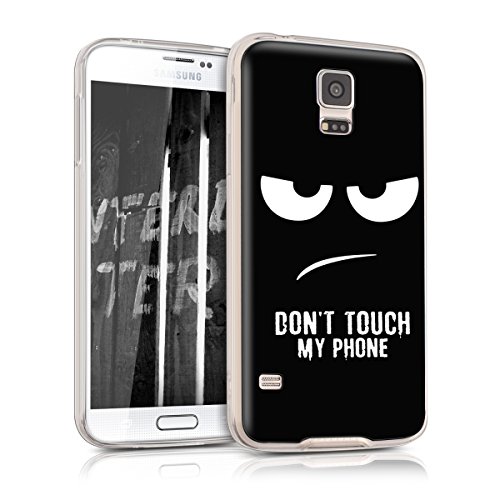 kwmobile Carcasa Compatible con Samsung Galaxy S5 / S5 Neo - Funda de TPU y Don't Touch my Phone en Blanco/Negro