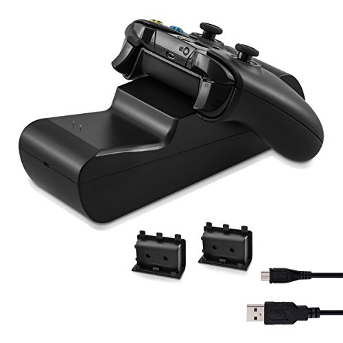 kwmobile Estación de carga rápida compatible con Xbox One y One S - Cargador doble mando - Base para controles con indicador LED y batería incluida