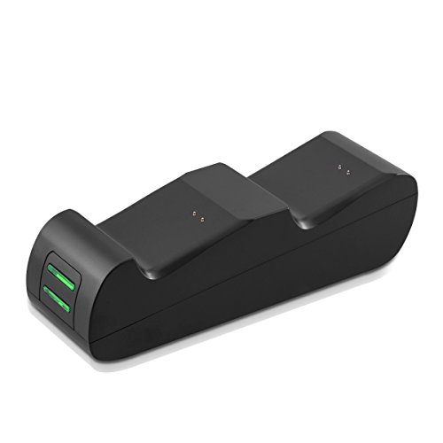 kwmobile Estación de carga rápida compatible con Xbox One y One S - Cargador doble mando - Base para controles con indicador LED y batería incluida