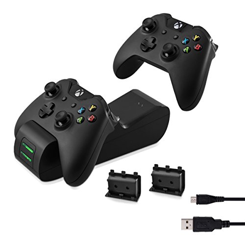 kwmobile Estación de carga rápida compatible con Xbox One y One S - Cargador doble mando - Base para controles con indicador LED y batería incluida