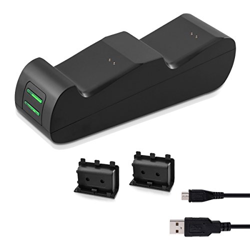 kwmobile Estación de carga rápida compatible con Xbox One y One S - Cargador doble mando - Base para controles con indicador LED y batería incluida