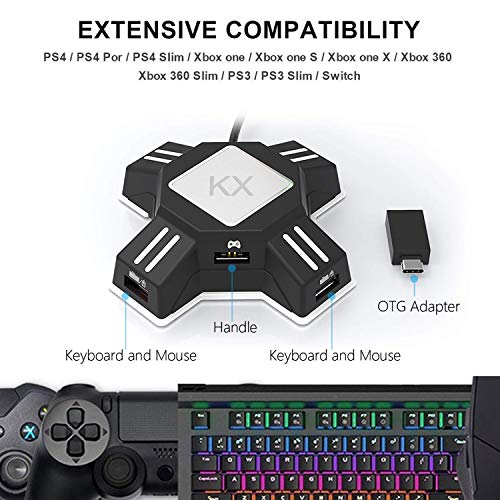 KX Mouse Keyboard Converter, Game Controller Adapter para USB 2.0 Mouse Adaptador de teclado ratón Compatible con PS4 / Xbox One/ Series X / Nintendo Switch / PS3