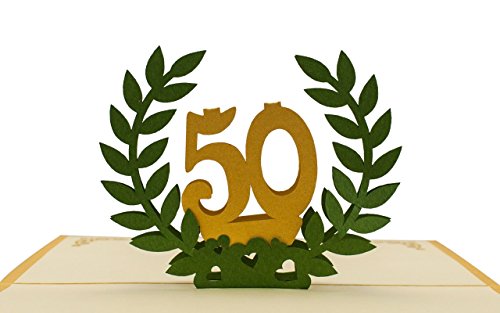 L11 Tarjeta de felicitación 50 años bodas de oro desplecable hecho a mano diseño en 3D con acero