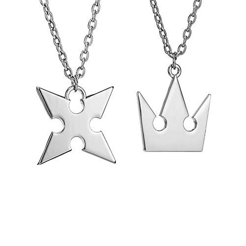 LACKINGONE Conjunto de 2 piezas de collar de corazones del reino, collar de cruz Roxas + collar de corona Sora
