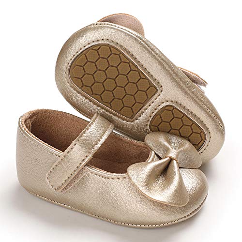 LACOFIA Bailarinas Princesas Bebé Niñas Zapatos Bowknot Bebé Primeros Pasos con Suela Suave Antideslizante Gold 6-12 Meses