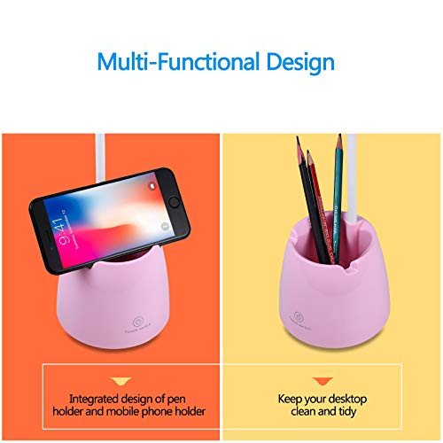 Lámpara escritorio, Flexo LED Escritorio con 3 Modos de Iluminación y 10 Niveles de Brillo, Rotación Regulable de 360 ​​° Para Leer, Estudiar, Trabajar (Rosado)