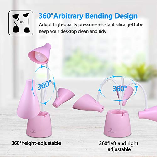 Lámpara escritorio, Flexo LED Escritorio con 3 Modos de Iluminación y 10 Niveles de Brillo, Rotación Regulable de 360 ​​° Para Leer, Estudiar, Trabajar (Rosado)