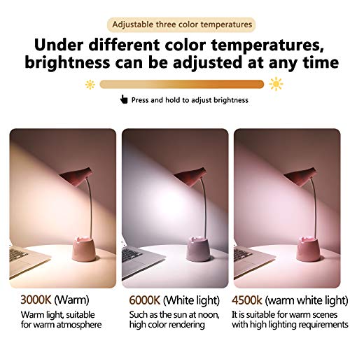 Lámpara escritorio, Flexo LED Escritorio con 3 Modos de Iluminación y 10 Niveles de Brillo, Rotación Regulable de 360 ​​° Para Leer, Estudiar, Trabajar (Rosado)