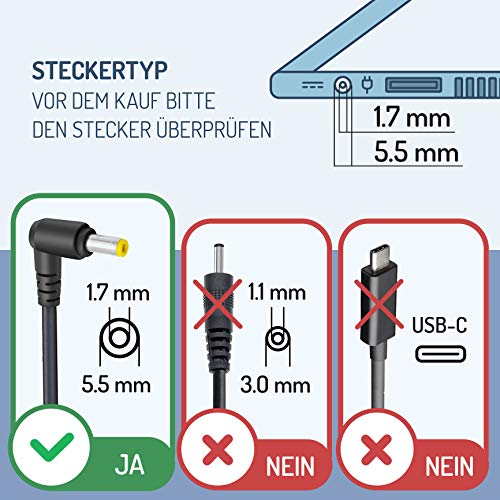 Lavolta 65W 45W Cargador - Conector 5.5 x 1.7mm - Adaptador para Acer Aspire 1 3 5 6 A315-51 E15 ES15 V5 E1-570G E1-571 E5-571 E5-571G E5-573 E5-573G 5315 5738 5750 Extensa 2510 TravelMate 5742 B113
