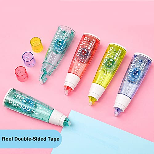 LDMD Japan Glue Reel Double-Sided Tape, Modified Belt Adhesive Tape, Dot-Shaped Glue, Correction Tape Cute Kawaii Scotch Tape Pen, Student Stationery DIY Office School Supplies (2pcs) (Red)