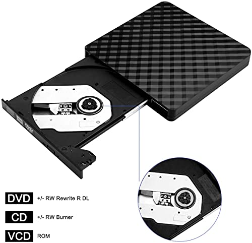Lector DVD/CD Portátil, Lettore CD DVD Esterno, Grabadora DVD Externa, Unità DVD Esterna con USB 3.0 and Type-C, External CD DVD Drive para Windows 10/7/8/XP/Vista/Linus/Mac OS 8.6