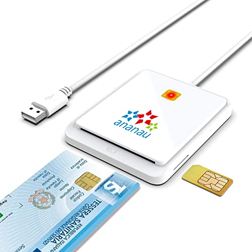 Lector Smart Card Firma Digital Tarjeta Identidad Tarjeta Electrónica Tarjeta Sanitaria Inps Aruba Reader Schede Dispositivo Compatible Apple Mac Windows Computer Sim Memory Cable USB Portátil Blanco