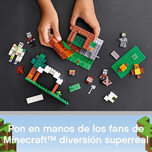 LEGO 21159 Minecraft El Puesto de Saqueadores, Set de Construcción con 4 Figuras de Acción para Construir y Accesorios