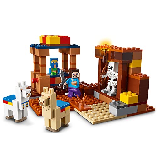 LEGO 21167 Minecraft El Puesto Comercial, Set de Construcción con Figuras de Steve, Esqueleto y Llamas para Niños 8 años
