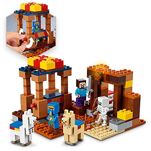 LEGO 21167 Minecraft El Puesto Comercial, Set de Construcción con Figuras de Steve, Esqueleto y Llamas para Niños 8 años