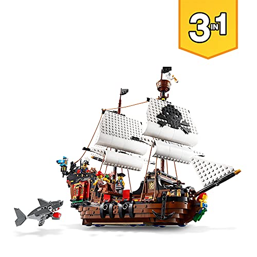 LEGO 31109 Creator 3 en 1 Barco Pirata, Taberna o Isla Calavera, Juguete de Construcción para Niños y Niñas +9 años