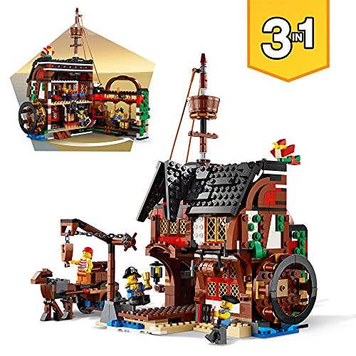 LEGO 31109 Creator 3 en 1 Barco Pirata, Taberna o Isla Calavera, Juguete de Construcción para Niños y Niñas +9 años