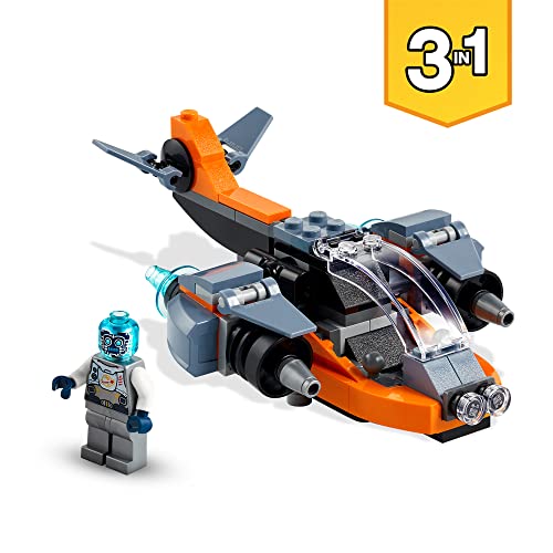 LEGO 31111 Creator 3en1 Ciberdron, Cibermech o Moto, Juguete de Construcción con Mini Figura de Robot para Niños 6 Años