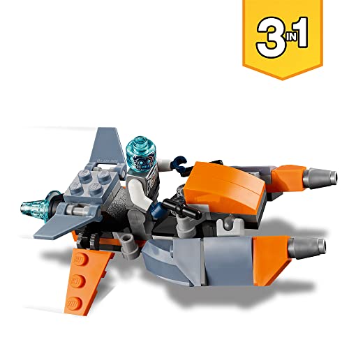 LEGO 31111 Creator 3en1 Ciberdron, Cibermech o Moto, Juguete de Construcción con Mini Figura de Robot para Niños 6 Años