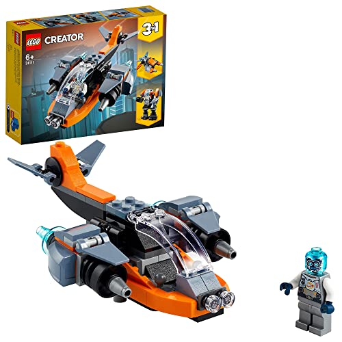 LEGO 31111 Creator 3en1 Ciberdron, Cibermech o Moto, Juguete de Construcción con Mini Figura de Robot para Niños 6 Años