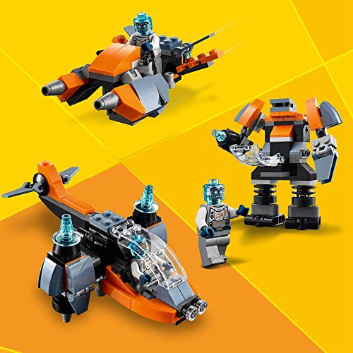LEGO 31111 Creator 3en1 Ciberdron, Cibermech o Moto, Juguete de Construcción con Mini Figura de Robot para Niños 6 Años