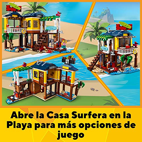 LEGO 31118 Creator 3en1 Casa Surfera en la Playa, Faro o Casa de la Piscina, Juguete de Construcción para Niños 8 Años, Idea de Regalo Creativa