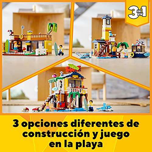 LEGO 31118 Creator 3en1 Casa Surfera en la Playa, Faro o Casa de la Piscina, Juguete de Construcción para Niños 8 Años, Idea de Regalo Creativa