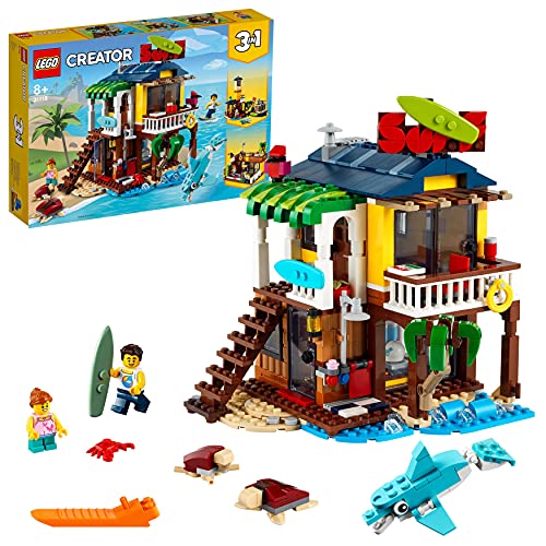 LEGO 31118 Creator 3en1 Casa Surfera en la Playa, Faro o Casa de la Piscina, Juguete de Construcción para Niños 8 Años, Idea de Regalo Creativa