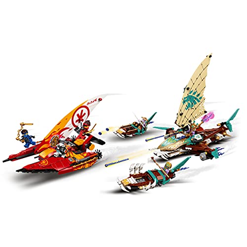 LEGO 71748 Ninjago Batalla Naval en Catamarán de Combate con 2 Cañones, Juguete de construcción con Mini Figuras de Ninjas