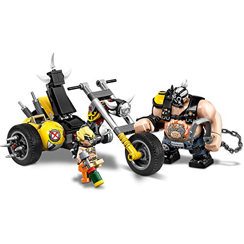 LEGO Overwatch - Junkrat y Roadhog, Set de Construcción inspirado en el videojuego, Figura de acción, Incluye moto Chopper y cartel de Junkertown (75977)